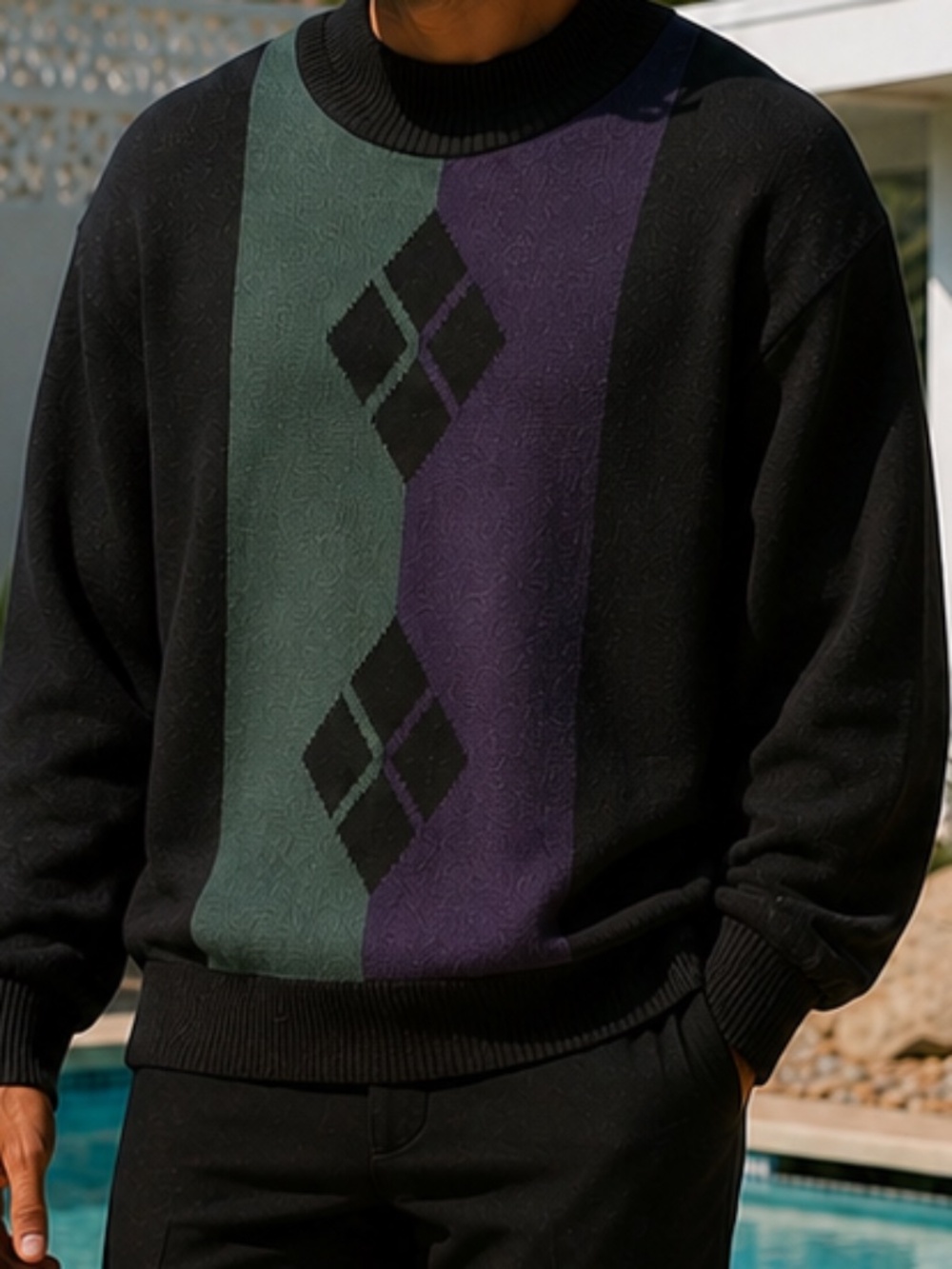 Vintage Zylos George Machado Cotton Colorblock Sweater Medium 50 Chest